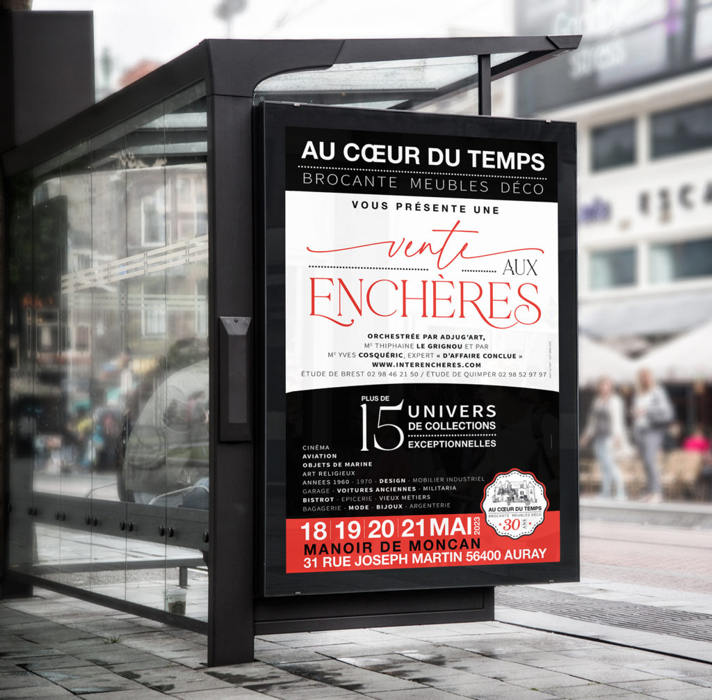 Création graphique de l'affiche événement Vente aux Enchère pour Au Coeur du Temps à Vannes